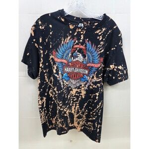 Harley-Davidson Eagle Graphic Bleach Splatter T-Shirt Mens Large Black Cotton